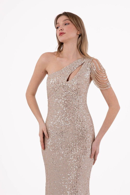 Helen | Sequined One Shoulder Maxi Fishtail Evening Dress