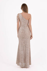 Helen | Pul Payetli Tek Omuz Maxi Balık Abiye Elbise