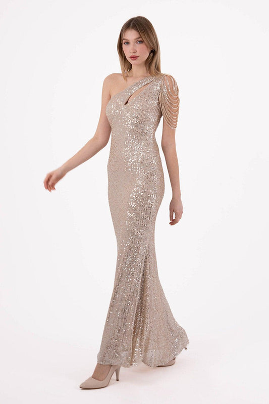 Helen | Sequined One Shoulder Maxi Fishtail Evening Dress