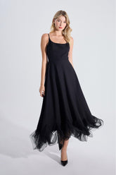 Китнисс | Длинное расклешенное вечернее платье с тонкими бретельками