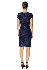 Payetli Kısa Abiye Elbise V Yaka Kısa Kollu Yırtmaçlı