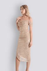Gisele | Pul Payetli Şeffaf Askılı Midi Kalem Abiye Elbise