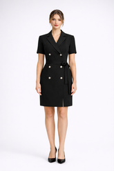 Angela | Short Sleeve Belted Knee-Length Jacket Dress