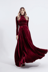 Nun | Kristal Taş Şeritli Maxi Kloş Abiye Elbisesi