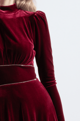 Nun | Kristal Taş Şeritli Maxi Kloş Abiye Elbisesi