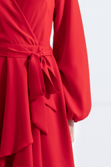 Париж | Длинное мини-платье с рукавами-фонариками и поясом