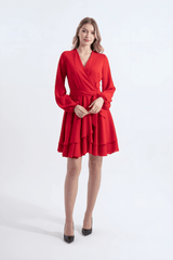 Париж | Длинное мини-платье с рукавами-фонариками и поясом