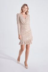 Naomi | Pul Payetli Uzun Kollu Mini Slim Abiye Elbise