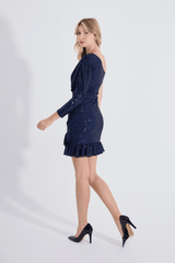 Cindy | Pul Payetli Tek Kol Mini Slim Abiye Elbise