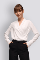 Adel | Long Sleeve Shawl Collar Blouse with Cuff