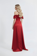 Cloe | Straplez Düşük Kol Maxi Saten Abiye Elbise