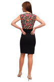 Kısa Kalem Etek Elbise Kruvaze Şal Yaka Kolsuz Önden Yırtmaçlı Üstü Çiçekli - HOX'S
