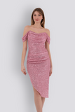 Gisele | Sequined Strapless Pencil Midi Evening Dress