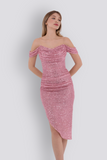 Gisele | Sequined Strapless Pencil Midi Evening Dress