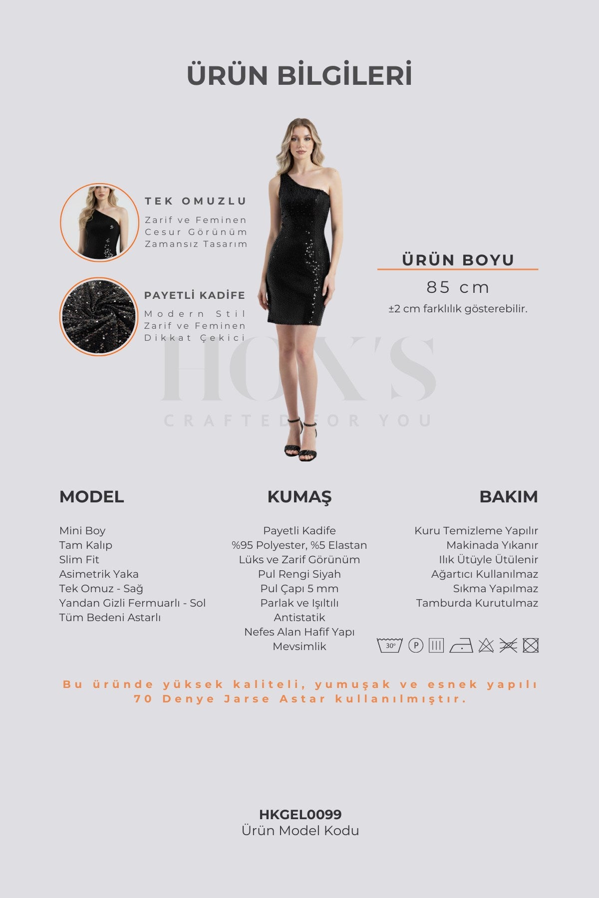 HOX'S Nicole | Payetli Kadife Tek Omuz Mini Slim Fit Abiye Elbise