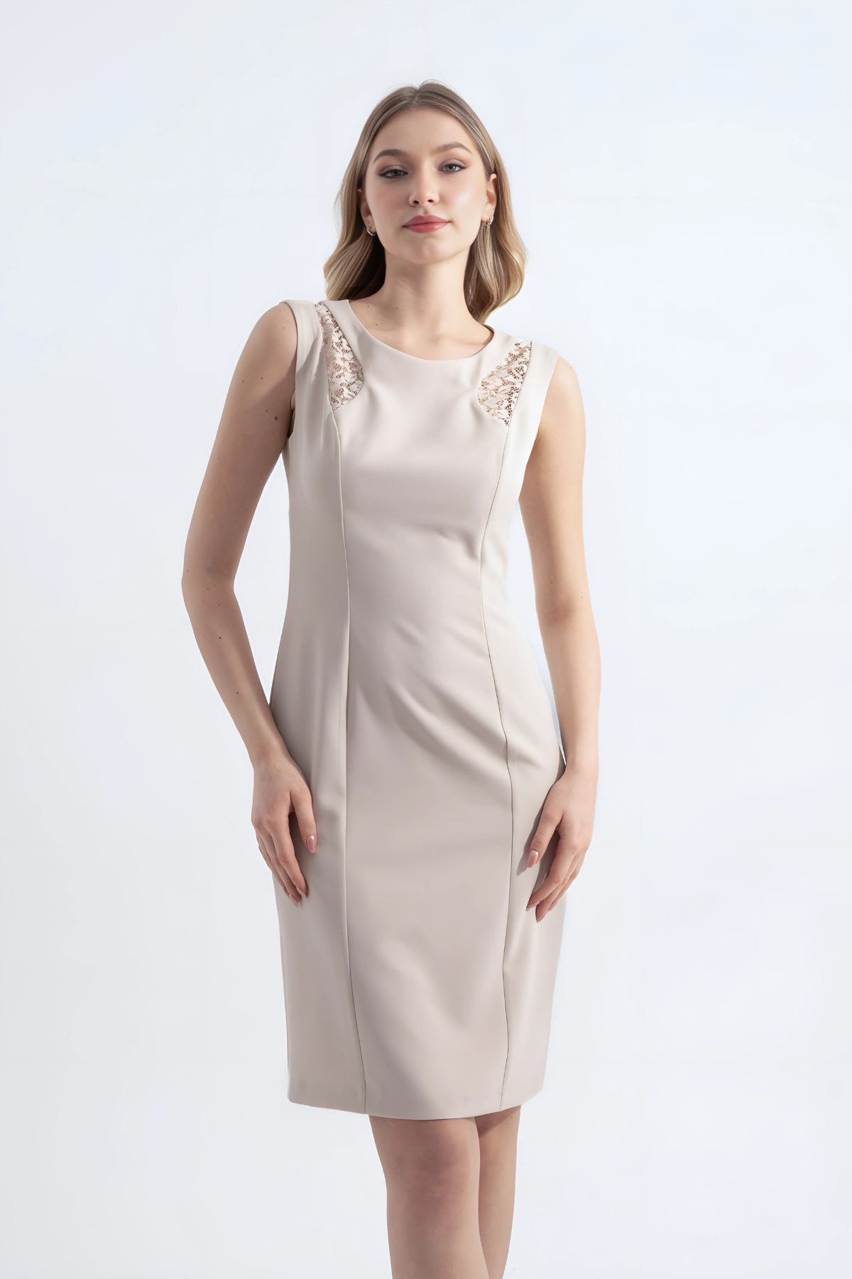 Audrey | Lace Garnished Knee Length Pencil Dress