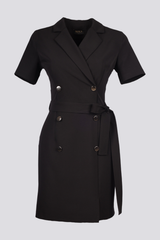 Angela | Short Sleeve Belted Knee-Length Jacket Dress