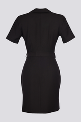 Angela | Short Sleeve Belted Knee-Length Jacket Dress