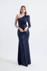 Tiffany | Sequined One Sleeve Maxi Fishtail Evening Dress