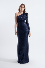 Tiffany | Sequined One Sleeve Maxi Fishtail Evening Dress