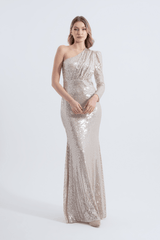 Tiffany | Sequined One Sleeve Maxi Fishtail Evening Dress
