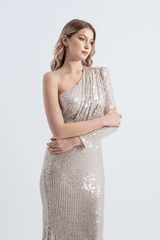 Tiffany | Sequined One Sleeve Maxi Fishtail Evening Dress