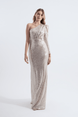 Tiffany | Sequined One Sleeve Maxi Fishtail Evening Dress
