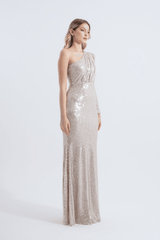Tiffany | Sequined One Sleeve Maxi Fishtail Evening Dress