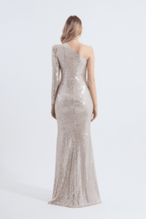 Tiffany | Sequined One Sleeve Maxi Fishtail Evening Dress
