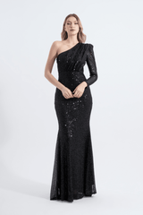 Tiffany | Sequined One Sleeve Maxi Fishtail Evening Dress