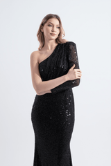 Tiffany | Sequined One Sleeve Maxi Fishtail Evening Dress