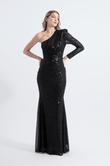 Tiffany | Sequined One Sleeve Maxi Fishtail Evening Dress