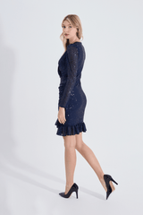 HOX'S Naomi | Pul Payetli Uzun Kollu Mini Slim Abiye Elbise