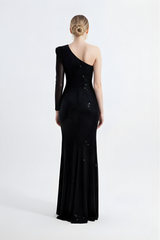 Tiffany | Sequined One Sleeve Maxi Fishtail Evening Dress