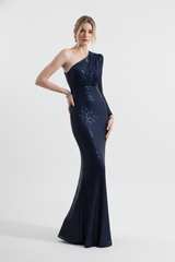 Tiffany | Sequined One Sleeve Maxi Fishtail Evening Dress