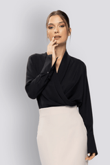 Adel | Long Sleeve Shawl Collar Blouse with Cuff