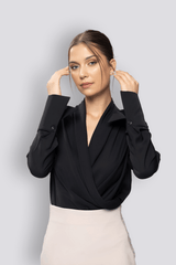Adel | Long Sleeve Shawl Collar Blouse with Cuff