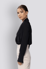 Adel | Long Sleeve Shawl Collar Blouse with Cuff