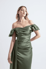 Cloe | Saten Maxi Straplez Abiye Elbise
